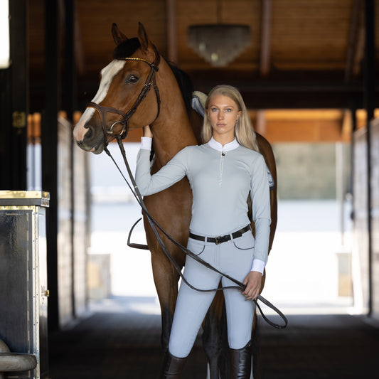 Heidi - Long Sleeve Riding Top with Crystal Fabric Trim