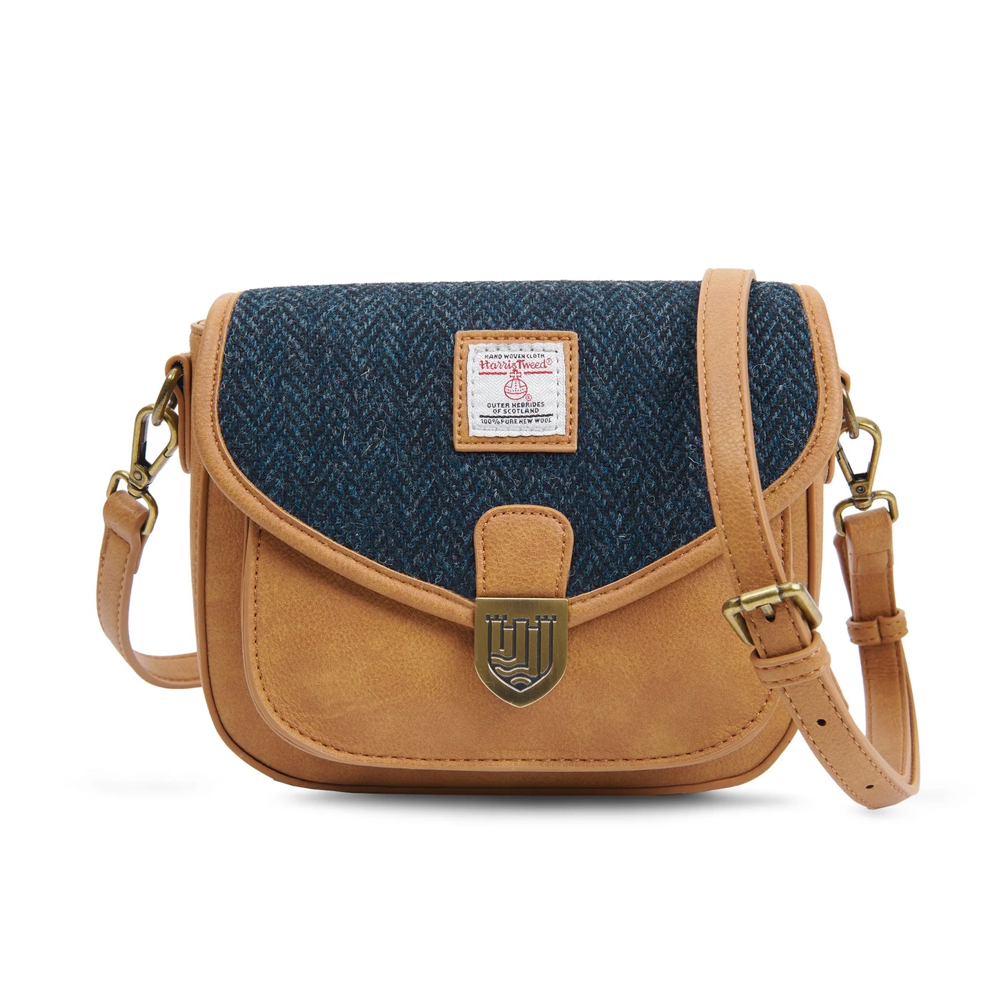 Mini Saddle Bag in Navy Herringbone