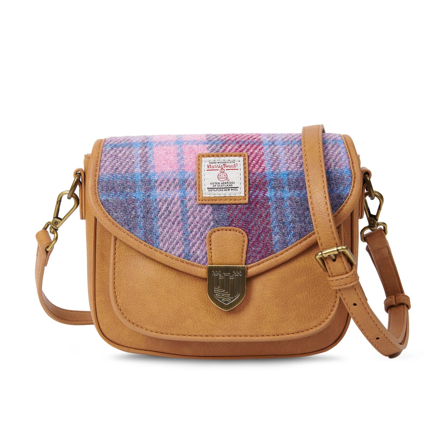 Mini Saddle Bag in Pink Blue Tartan