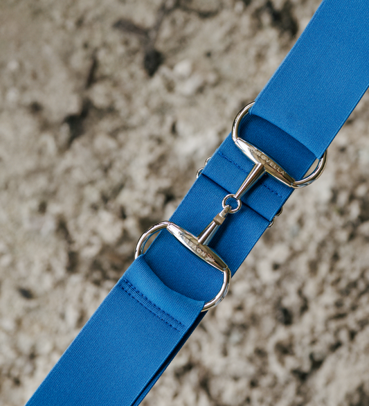 The Novella Snaffle Belt in Blue Ribbon. (Silver Buckle)