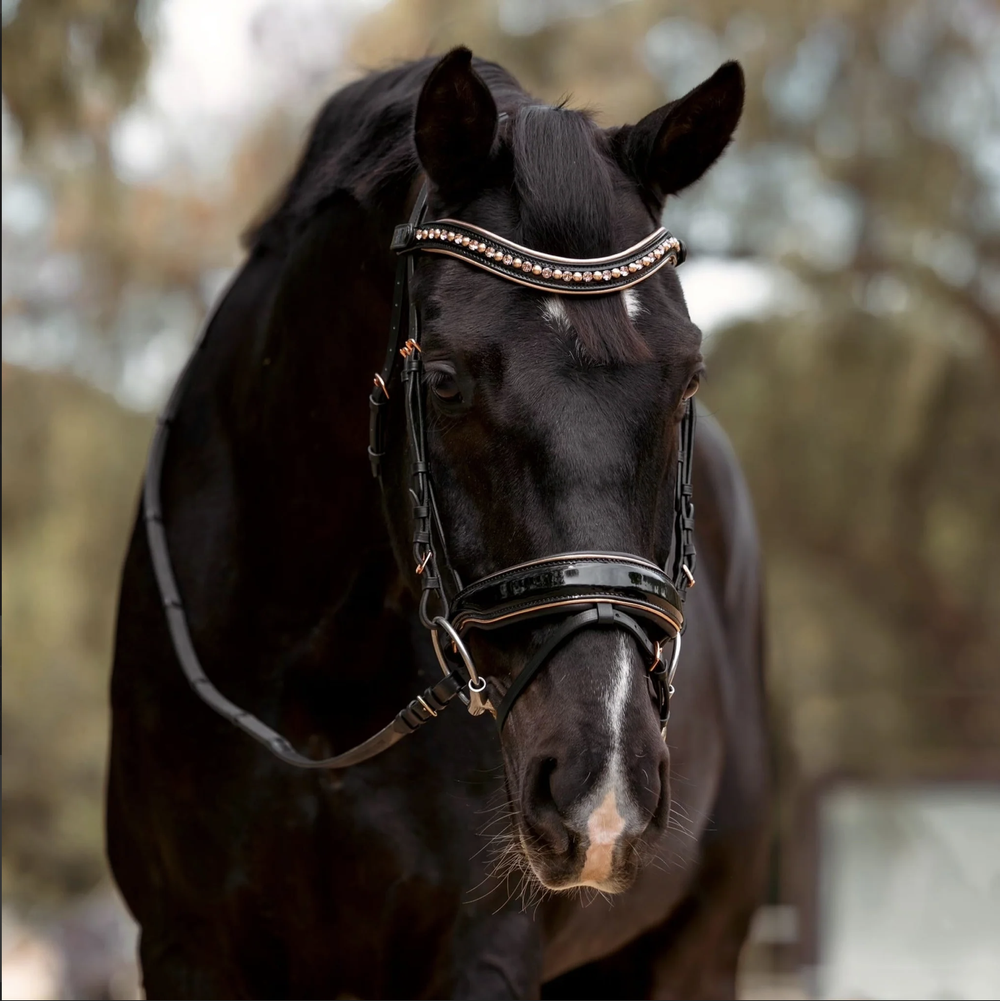 Aurelia Black Patent and Rose Gold Snaffle