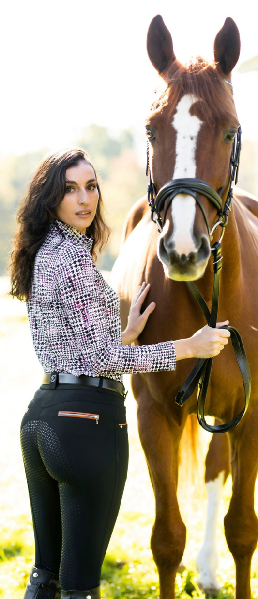 Kl Select Gabrielle Breeches in Black with Cognac Piping