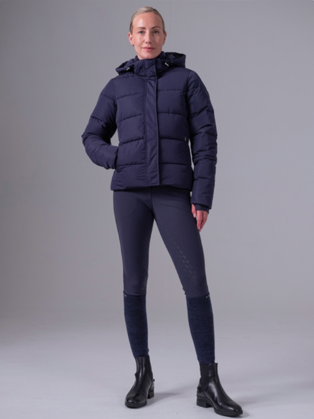 Detachable convertible Puffer Coat in Navy with leg straps