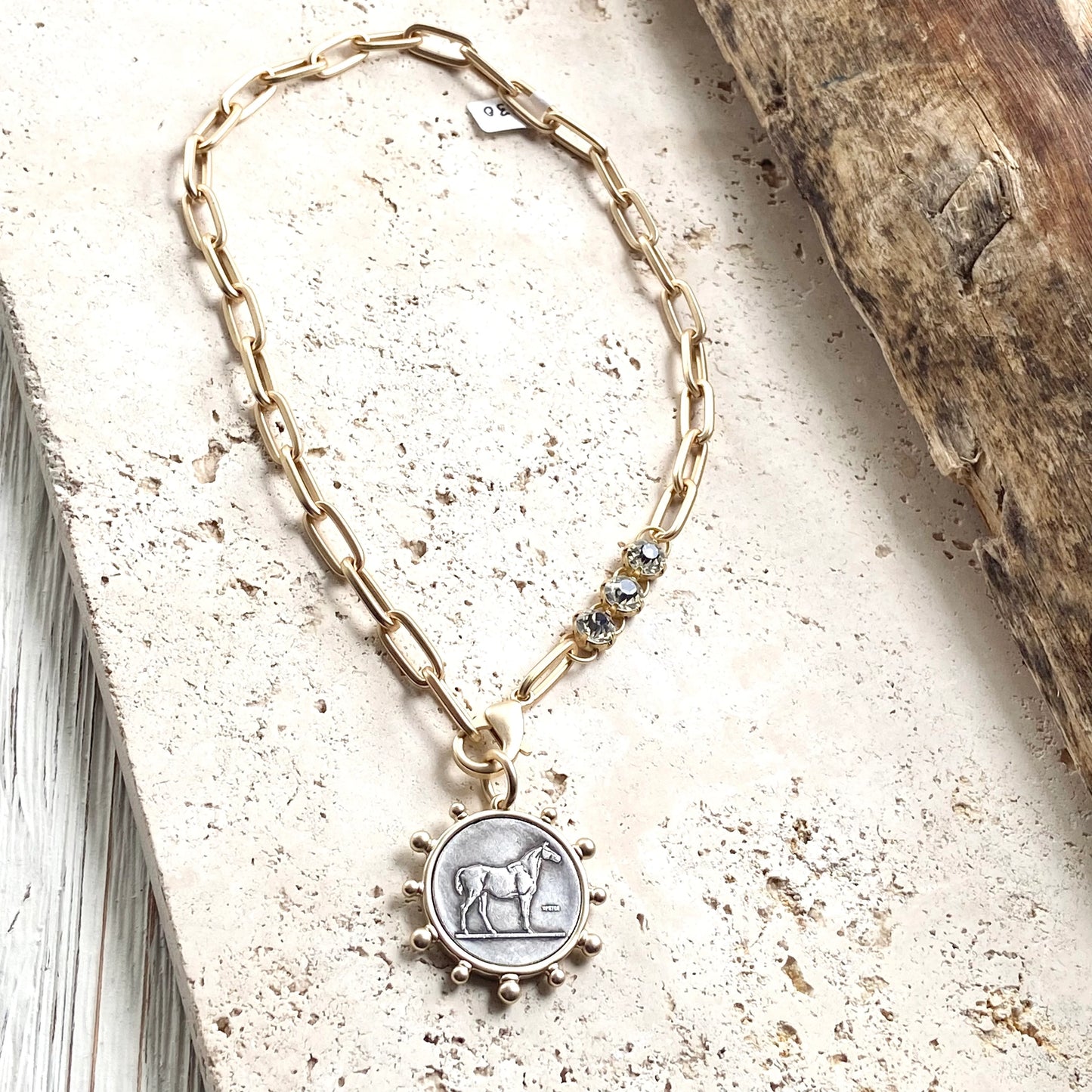 French Silver Horse Coin Necklace