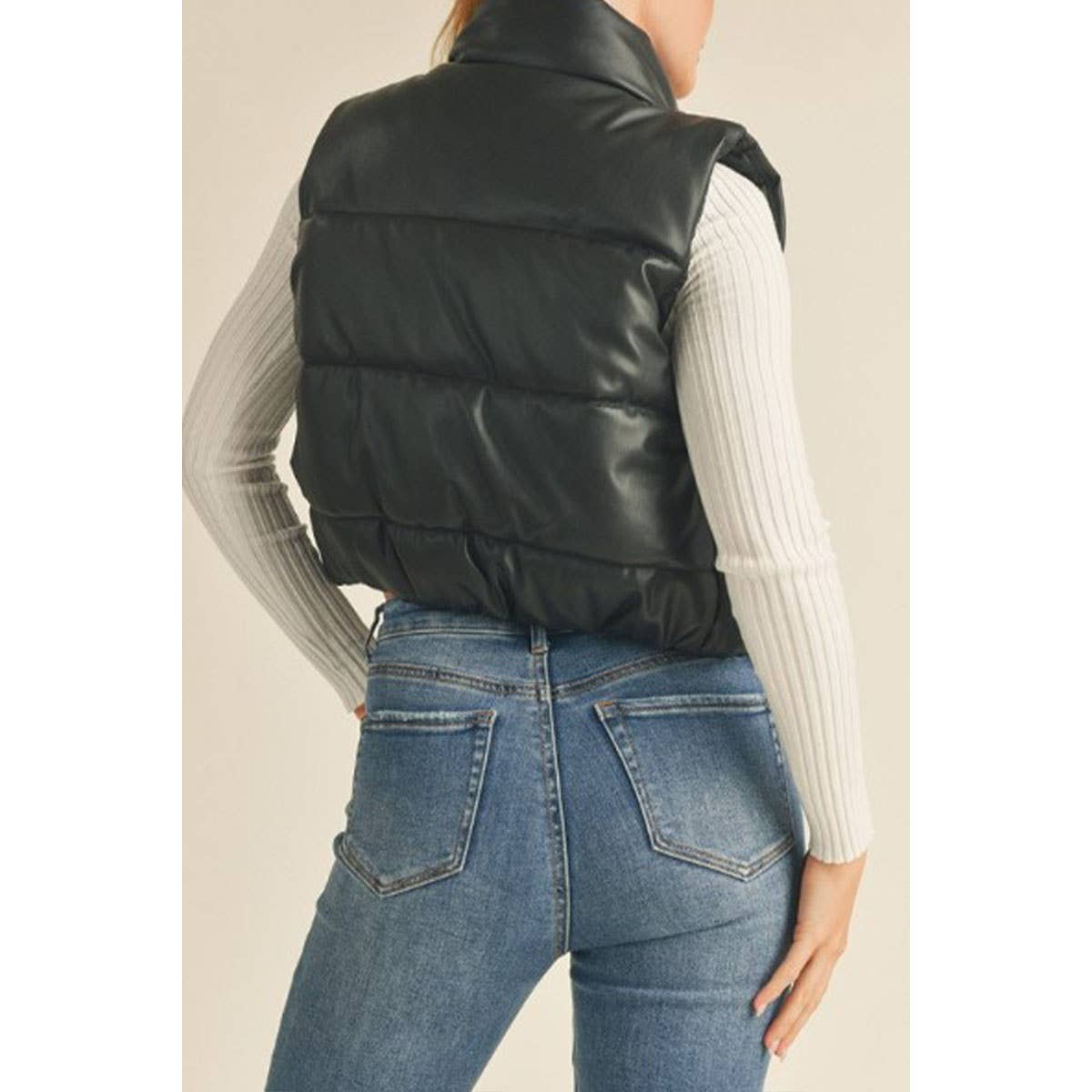 faux leather puffer vest