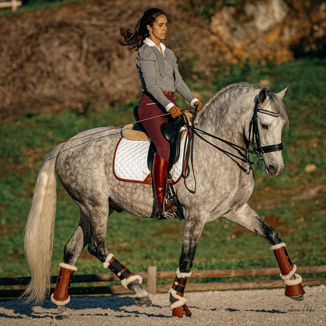 Dressage Pad, White & Cognac
